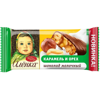 Шоколад Алёнка молочный с начинкой с мягкой карамелью и орехамии